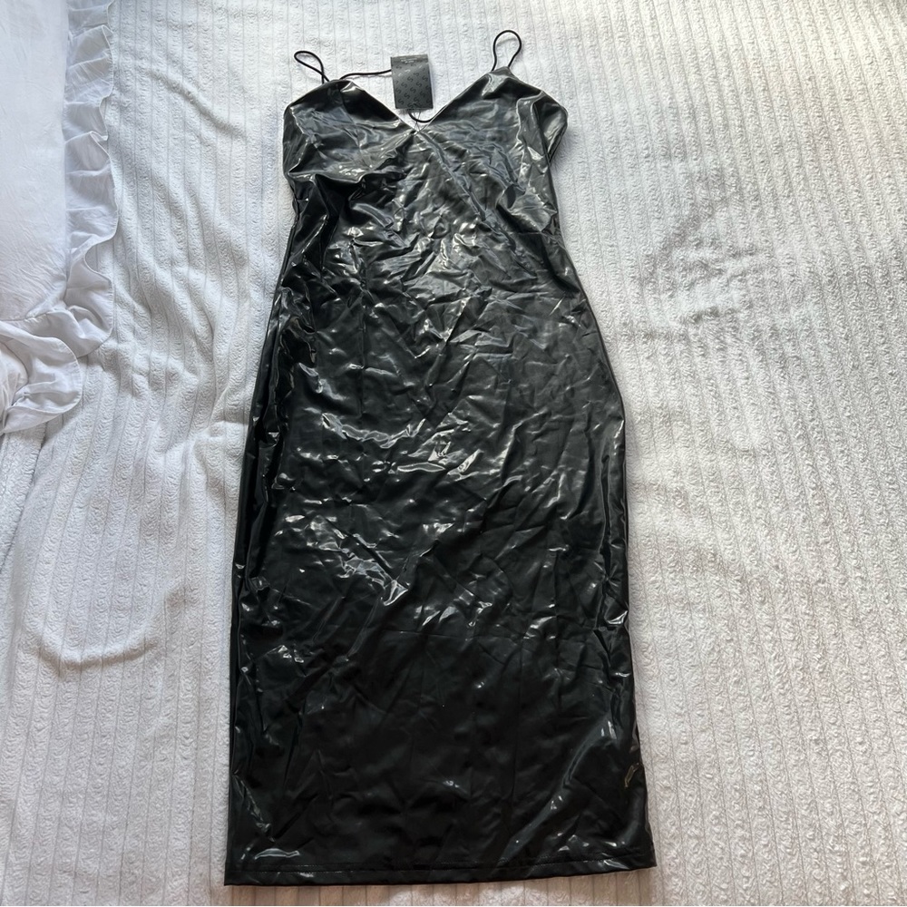 Sexy black leather dress
